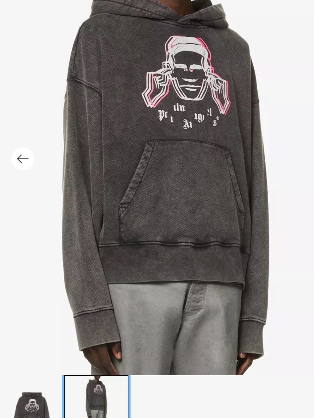 Palm Angels Washed Charcoal Hoodie with Pink-Accented Graphic